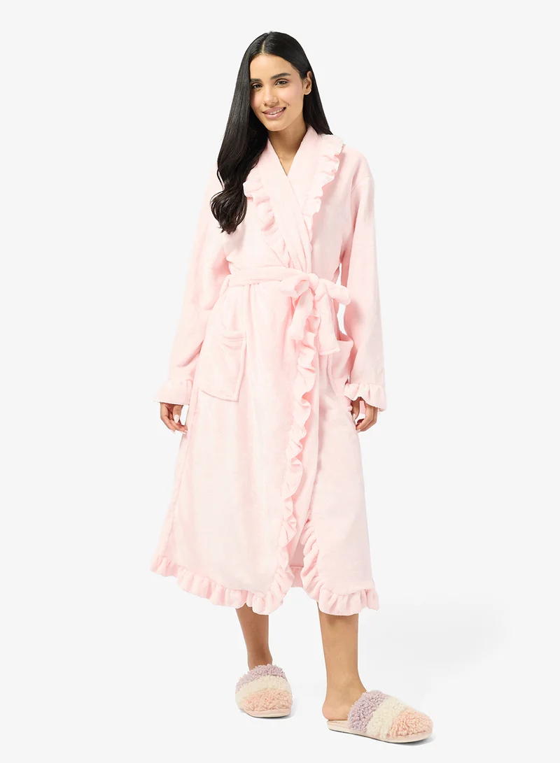 جينجر Cozy Fluffy Ruffle Hem Detail Robe